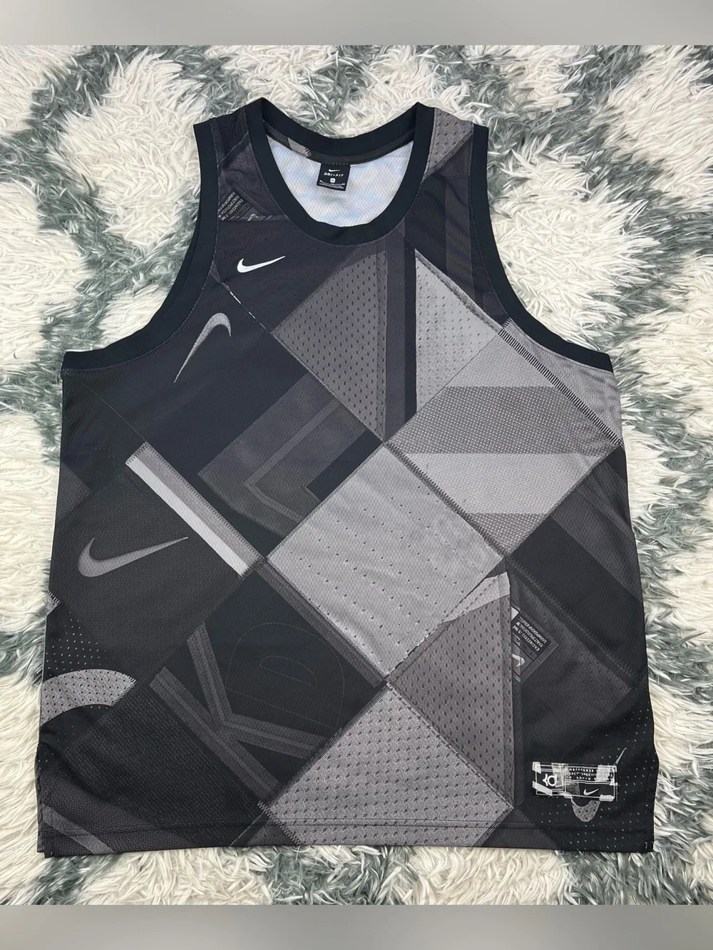 Nike Basketball KD Kevin Durant Tank Top Jersey Sleeveless Black Pattern Size XL